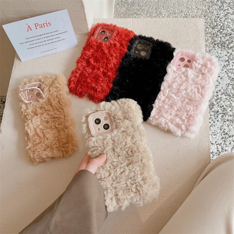 Plush Hair Rabbit Fluff Toy Soft Back Cover Case For Huawei Mate 60 Pro Mate 50 40 30 Pro Warm Cute Fluffy Stand Phone Case