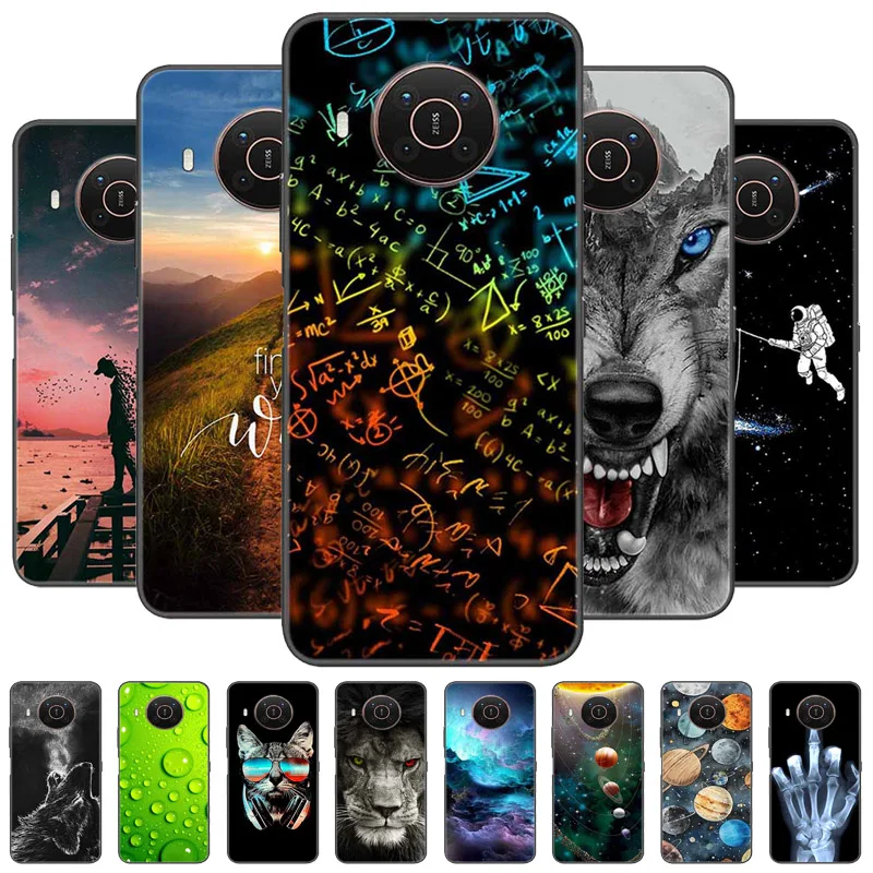 Para Nokia X20 5G funda Cool Black Silicon Wolf funda suave para Nokia X10 / X 20 / X100 fundas de teléfono animales conchas pintadas X 10 100