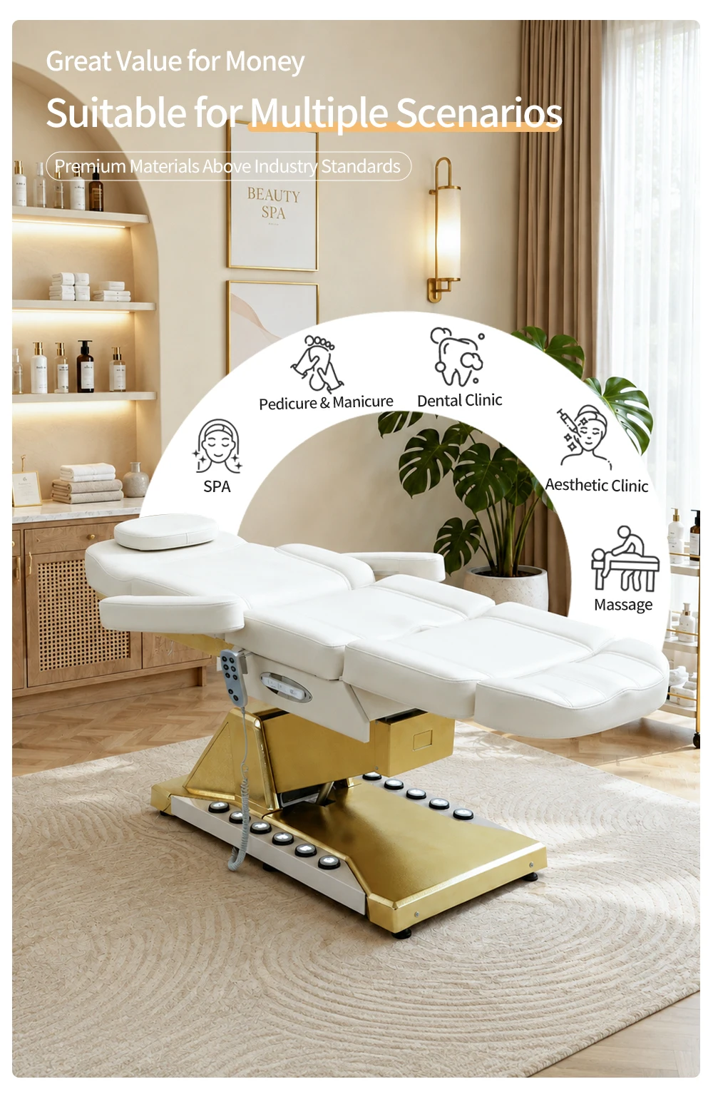 Großhandel Elektrisch Verstellbare Kosmetikliege Gebogene Wimpernliege Kosmetikstuhl Gesichtsmassagetisch Salonmöbel Fabrikverkauf – Detail 4
