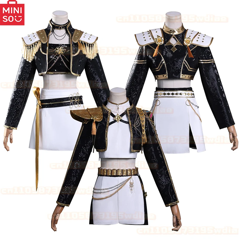 MINISO Black Golden Rumi Zoey Mira Cosplay KPop Demon Hunters Cosplay Costume Wig Women Suit Halloween Party Role Playing Outfit