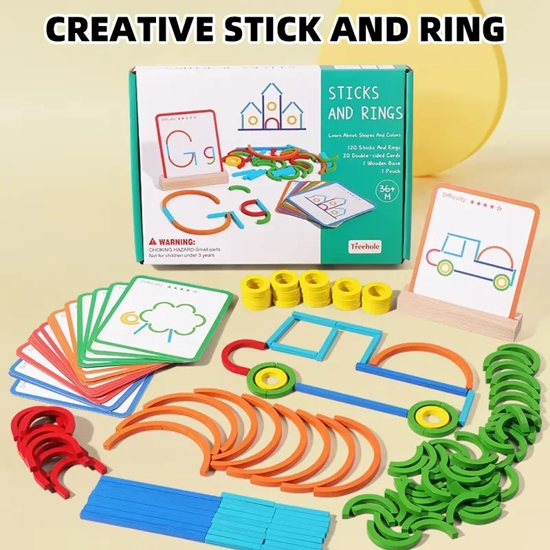 

Children's Wooden Ring Early Education Mosaic Board Kindergarten Wooden Creative Puzzle Building Blocks to Match Variety of Toy