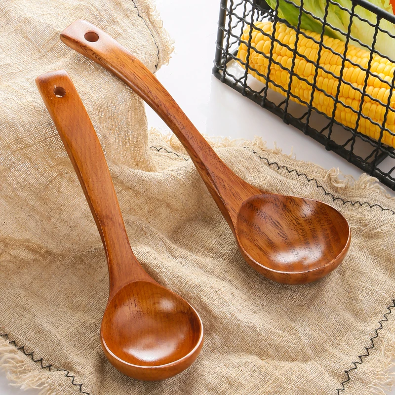 Wooden Soup Spoon for Cooking Large Long Handle Ramen Spoon  Solid Wood Non-stick Special Spoon Kitchen Utensils Accessories