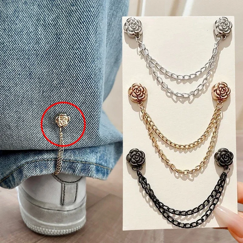 4/1pcs Rose Jeans Ankle Clip, Chest Anti Light Needle, Anti Stepping Slipper Buckle, Pants Length Adjuster ﻿