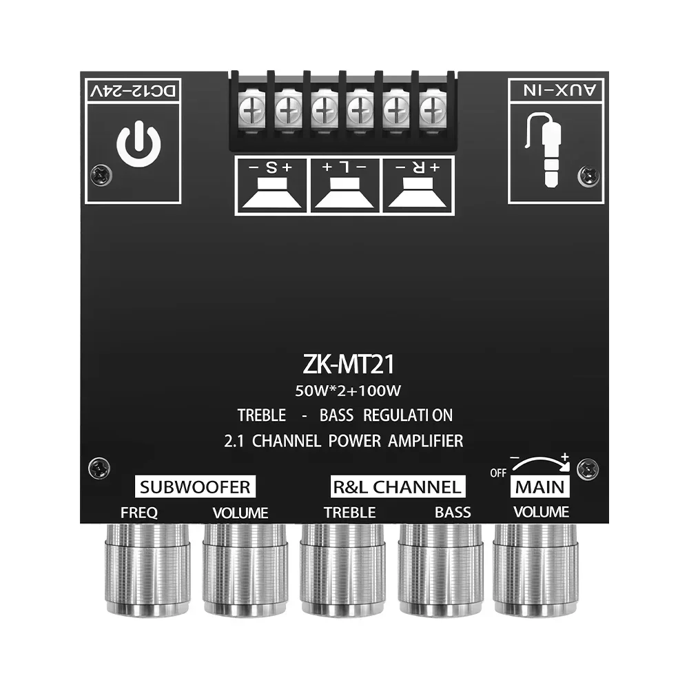 ZK-MT21 Placa Amplificadora de Som com Bluetooth, 2.1 Canais, Bluetooth 5.0, Áudio AUX, Módulo Amplificador para Eletrônicos de Consumo