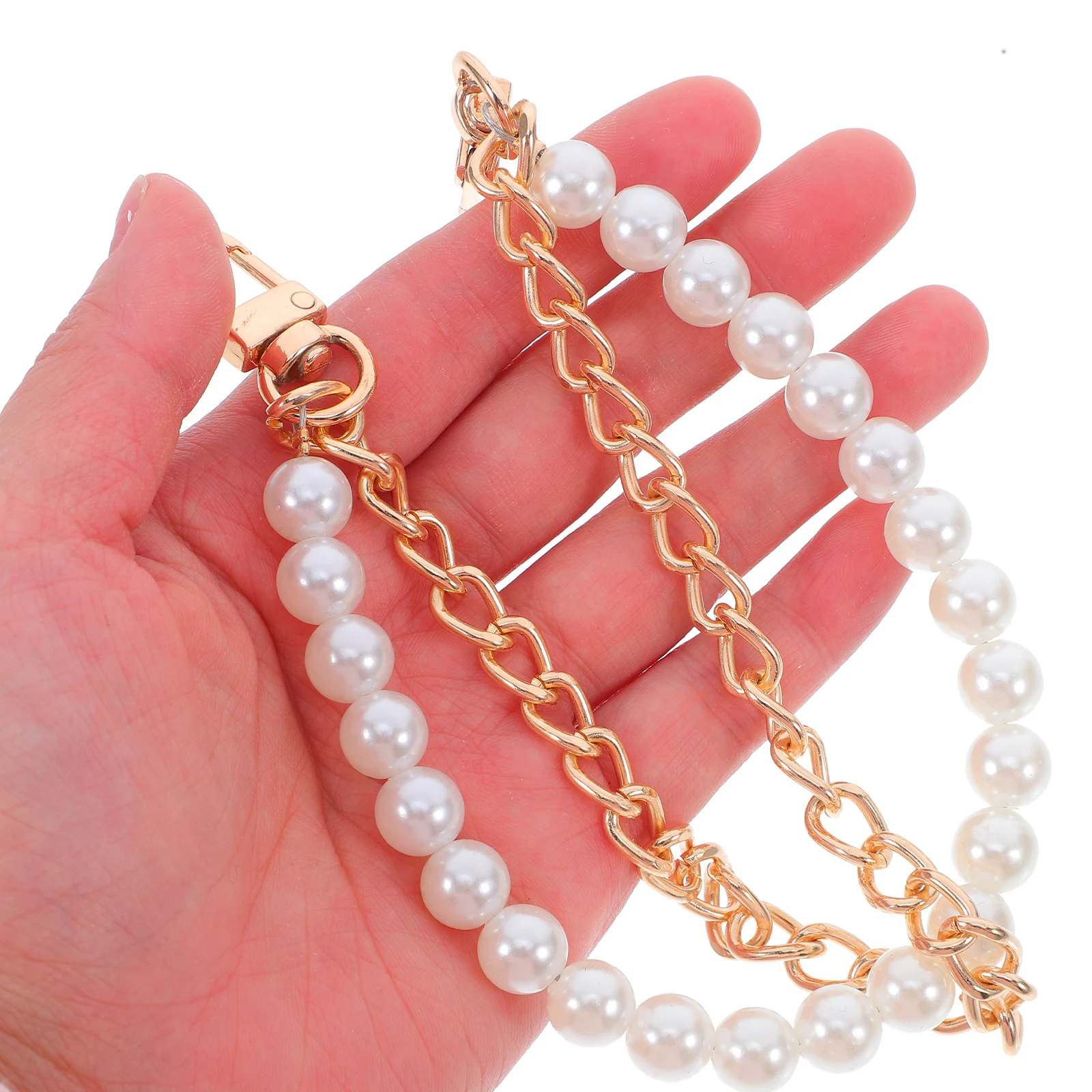 

2Pcs Small Crossbody Bag Wallet Accessories Fake Pearl Metal Handle Chain Fashionable Replacement Handbag Straps for Shopping