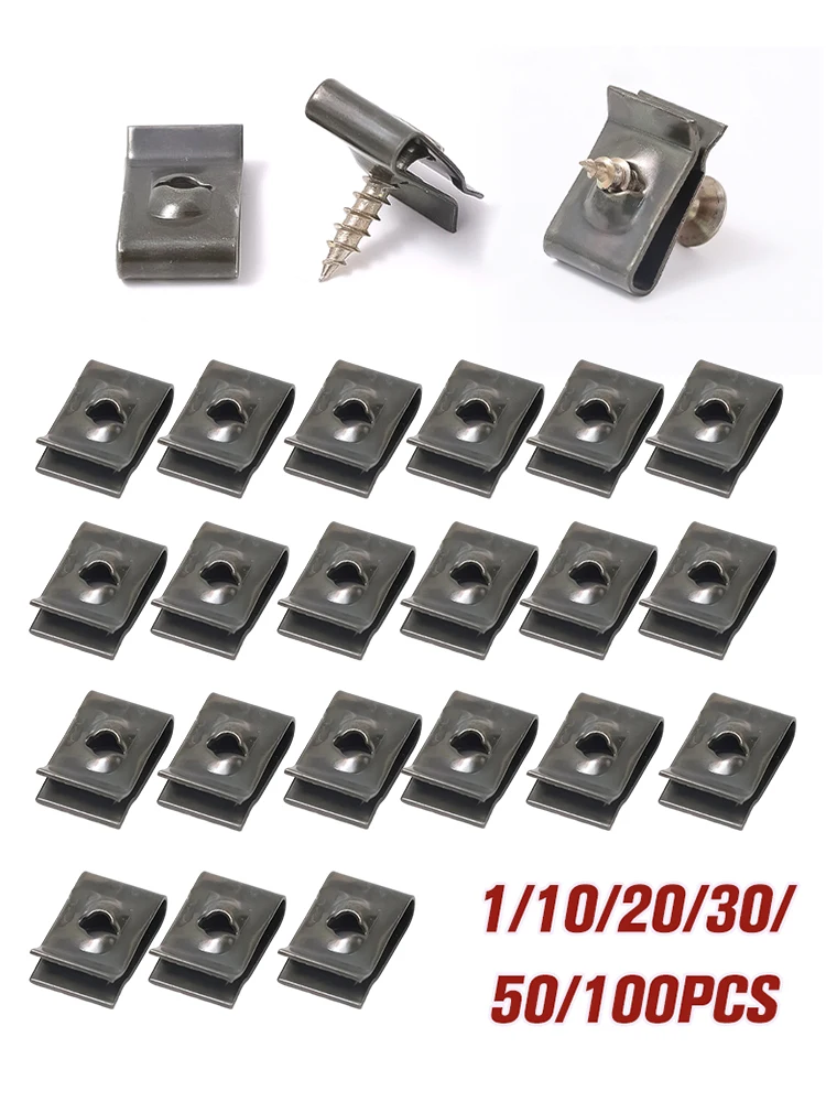 Car Screw Base Bayonet Clip 1/10/20/30/50/100 PCS Metal U-Type Clips Tapping Fastener Anti-rust Protection Fastener Clip