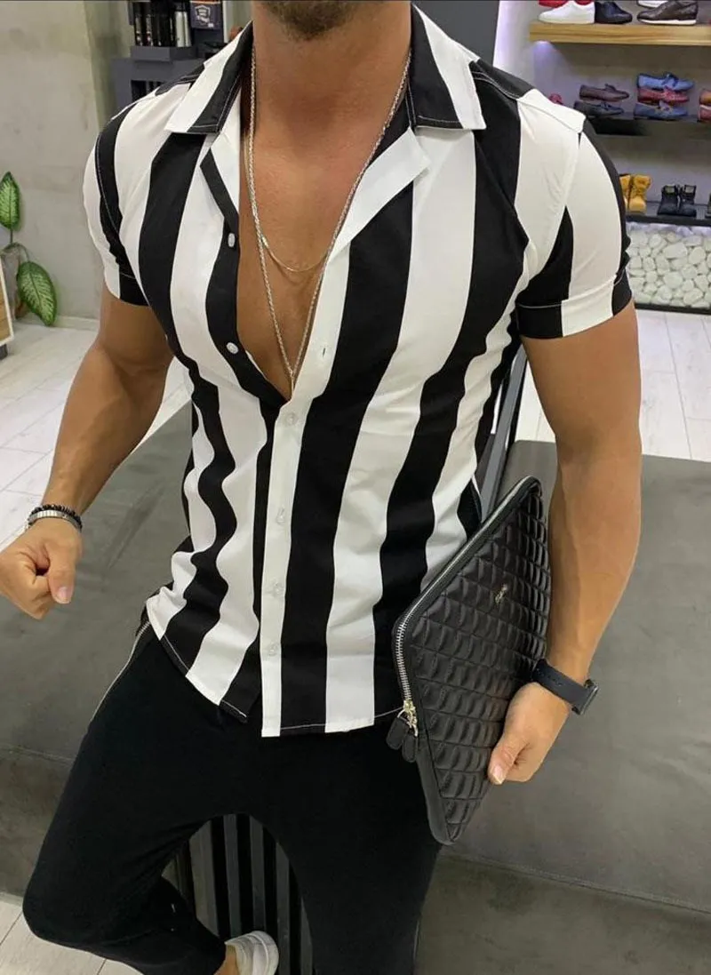

Summer 2020 Men's Casual Faion Slim Fit irt ort Sve Polyester Youth Thin Pattern Striped Special Wide T-irt