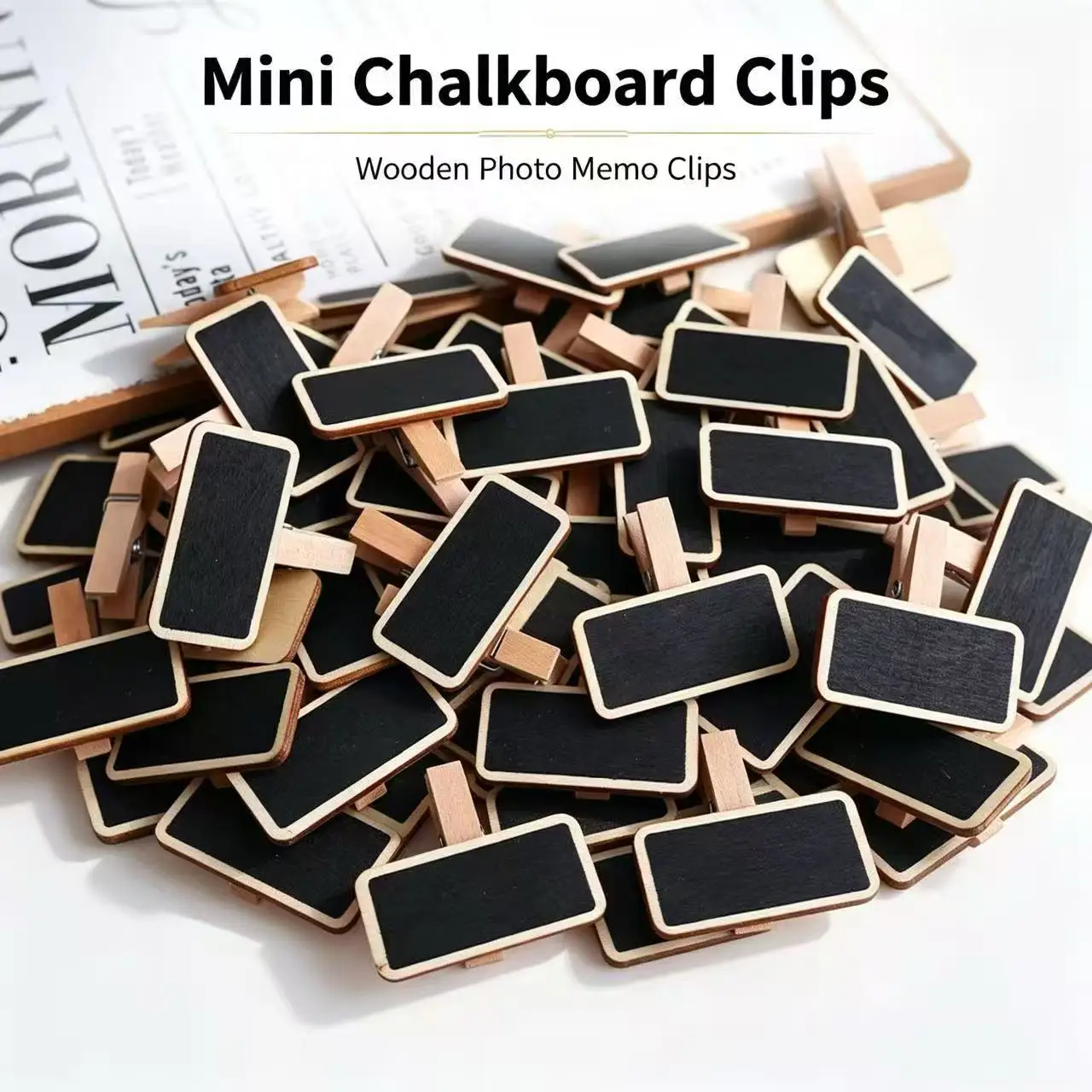 Mini Wooden Chalkboard Clips Rectangle Blackboard Name Tags With Wooden Peg Clips For Wedding Party Price Label Decor