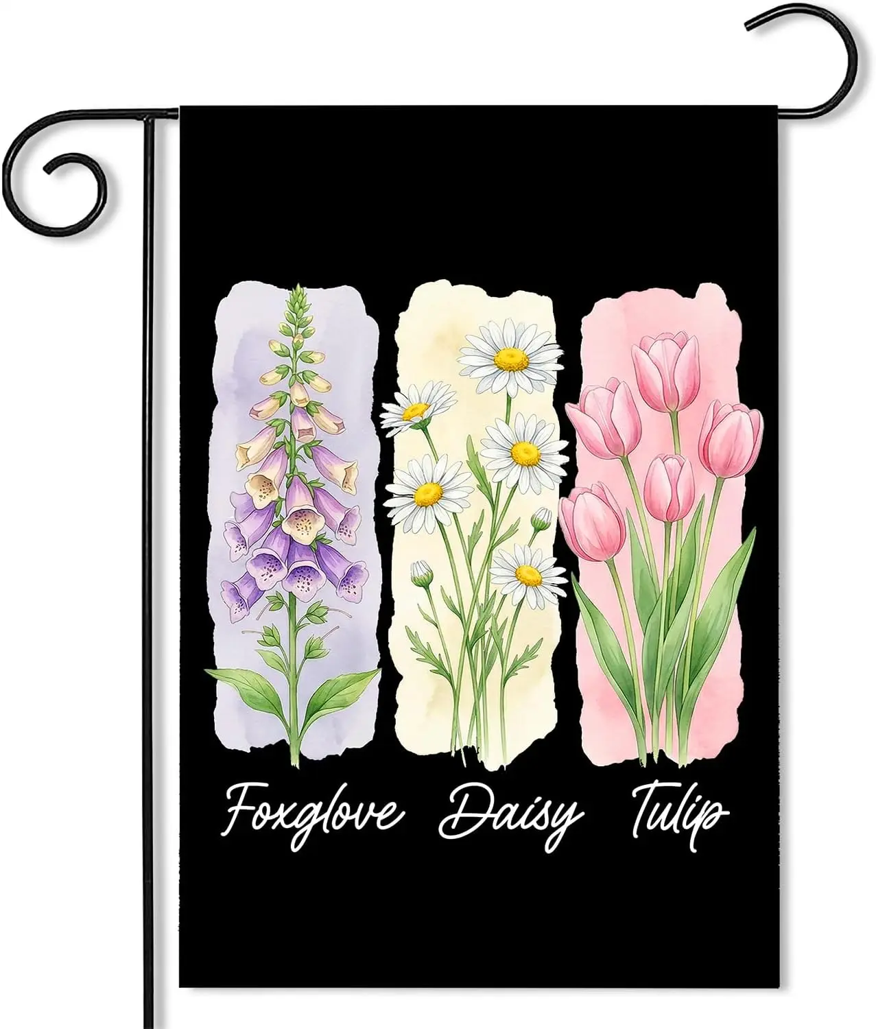SODAVA Foxglove Daisy Tulip Garden Flag 12x18 Inch Double Sided, Retro Floral Boho Yard Decor for Porch Patio Lawn Backyard, jjp
