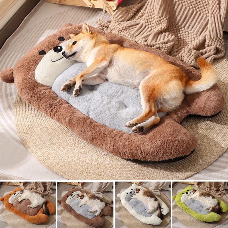 

Cute Four Seasons Plush Pet Bed Anti-slip Bottom Winter Warm Cat Dog Sleeping Nest Bear-shaped Design Thickened Pet Mattress
