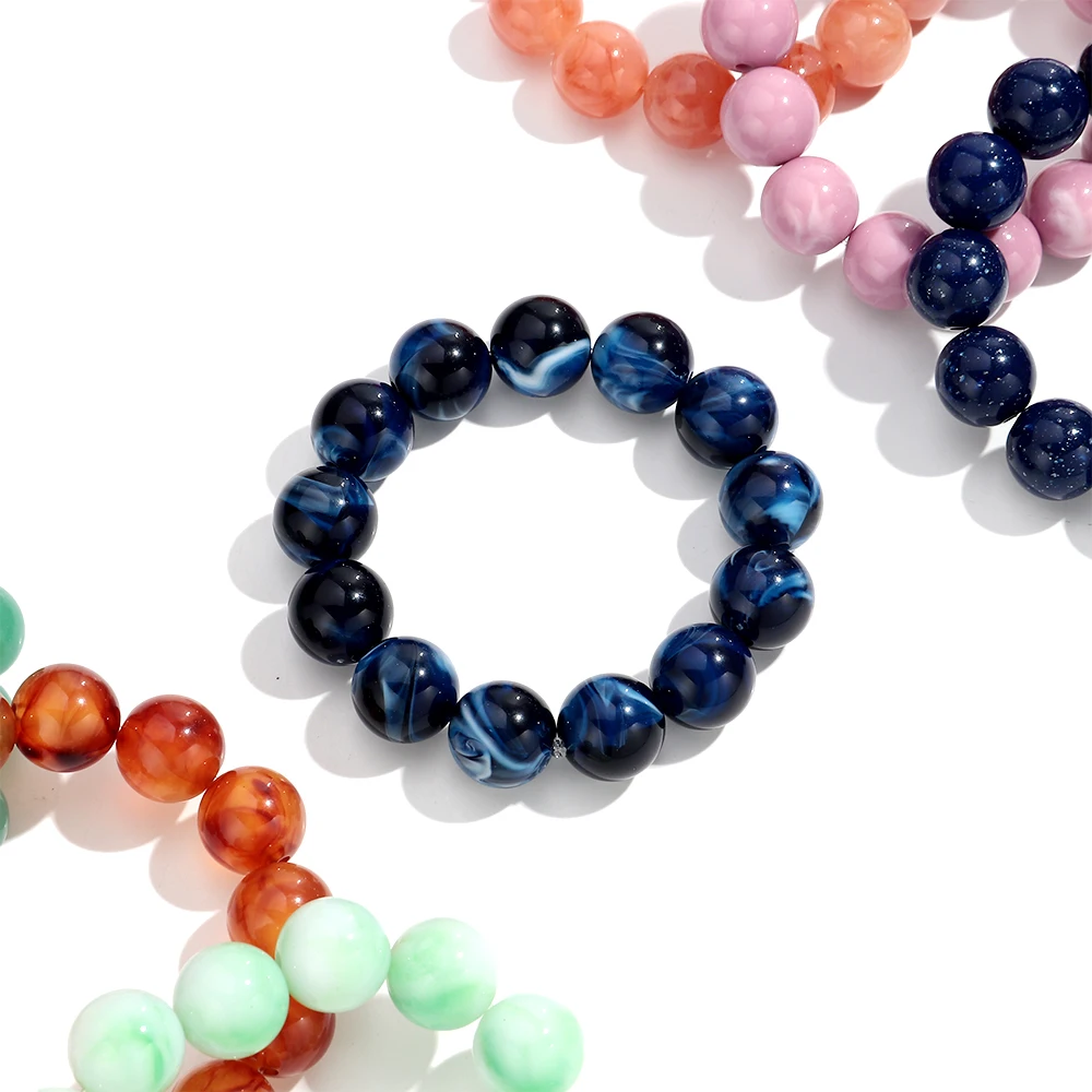 Böhmische Acryl-Armbänder mit bunten, marmorierten, elastischen, runden Perlen, trendige, geometrische, stapelbare Armreifen, Schmuck für Damen – Detail 9