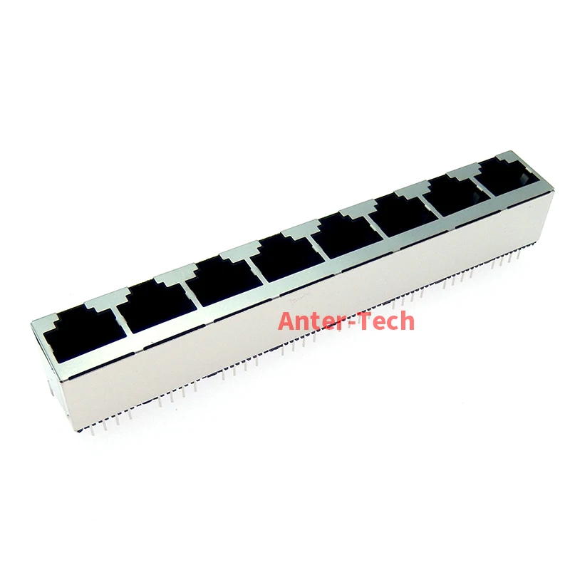 1x8 1*8 Port Stacking Female 8-way 8P8C RJ45 Ethernet Network LAN PCB Jack Connector Jack Vertical 180 Degree 8 Ports