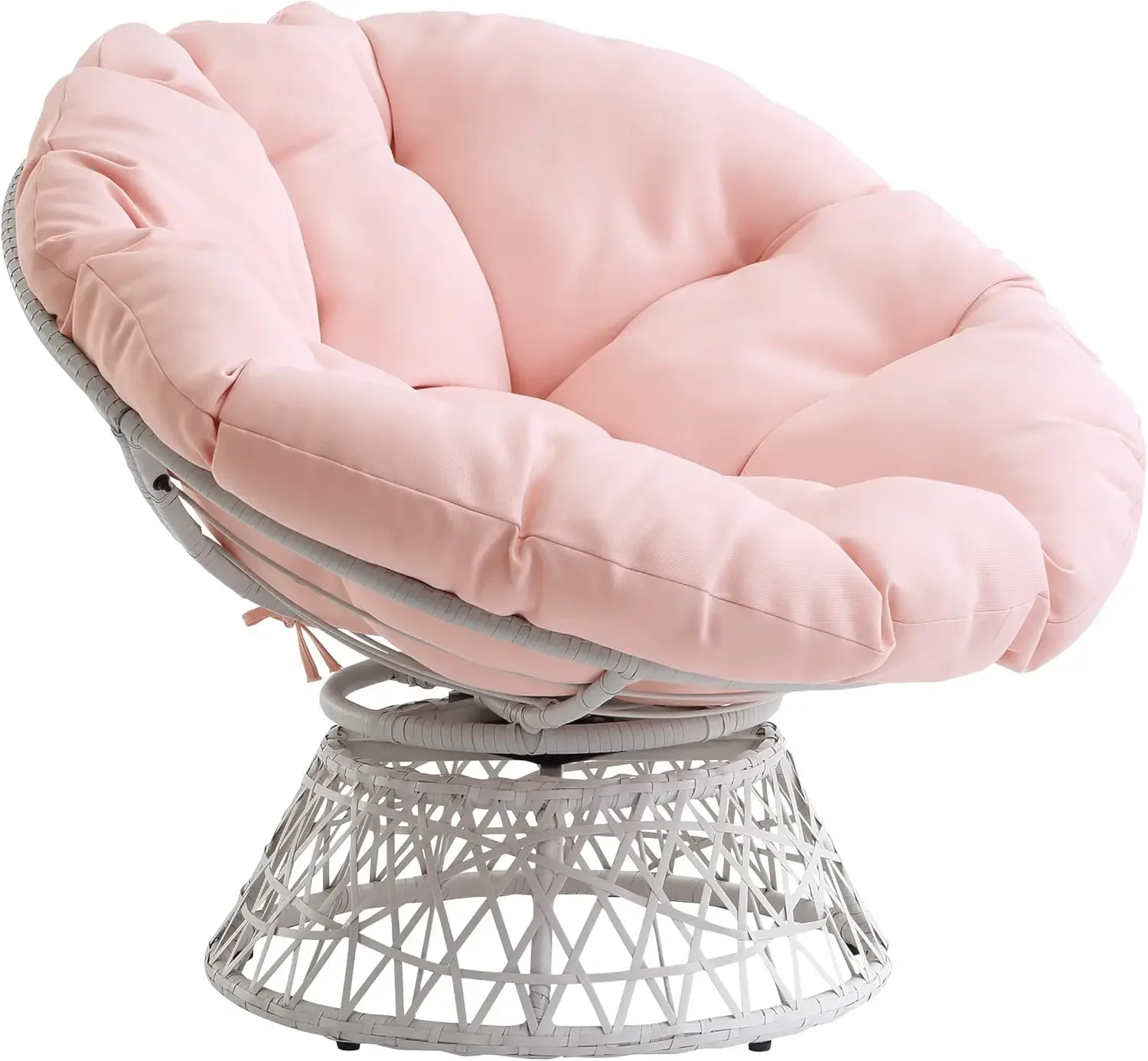 Home Furnishings Wicker Papasan Chair with 360-Degree Swivel, Cream Frame with Pink Cushion