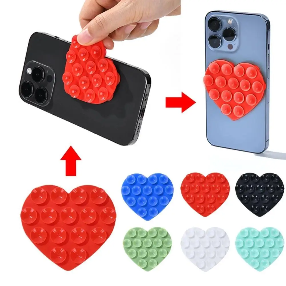 Silicone Suction Phone Holder Mat Multifunctional Suction Cup Wall Stand Heart-shape Anti-Slip Double-Sided Mount Back Sticker