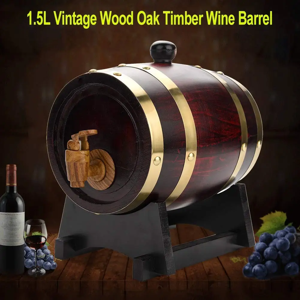 Wood Barrel Retro 1.5L/3L Whiskey Barrel Red Wine Bucket Large Capacity Storage Container with Faucet Wine Making Accessories