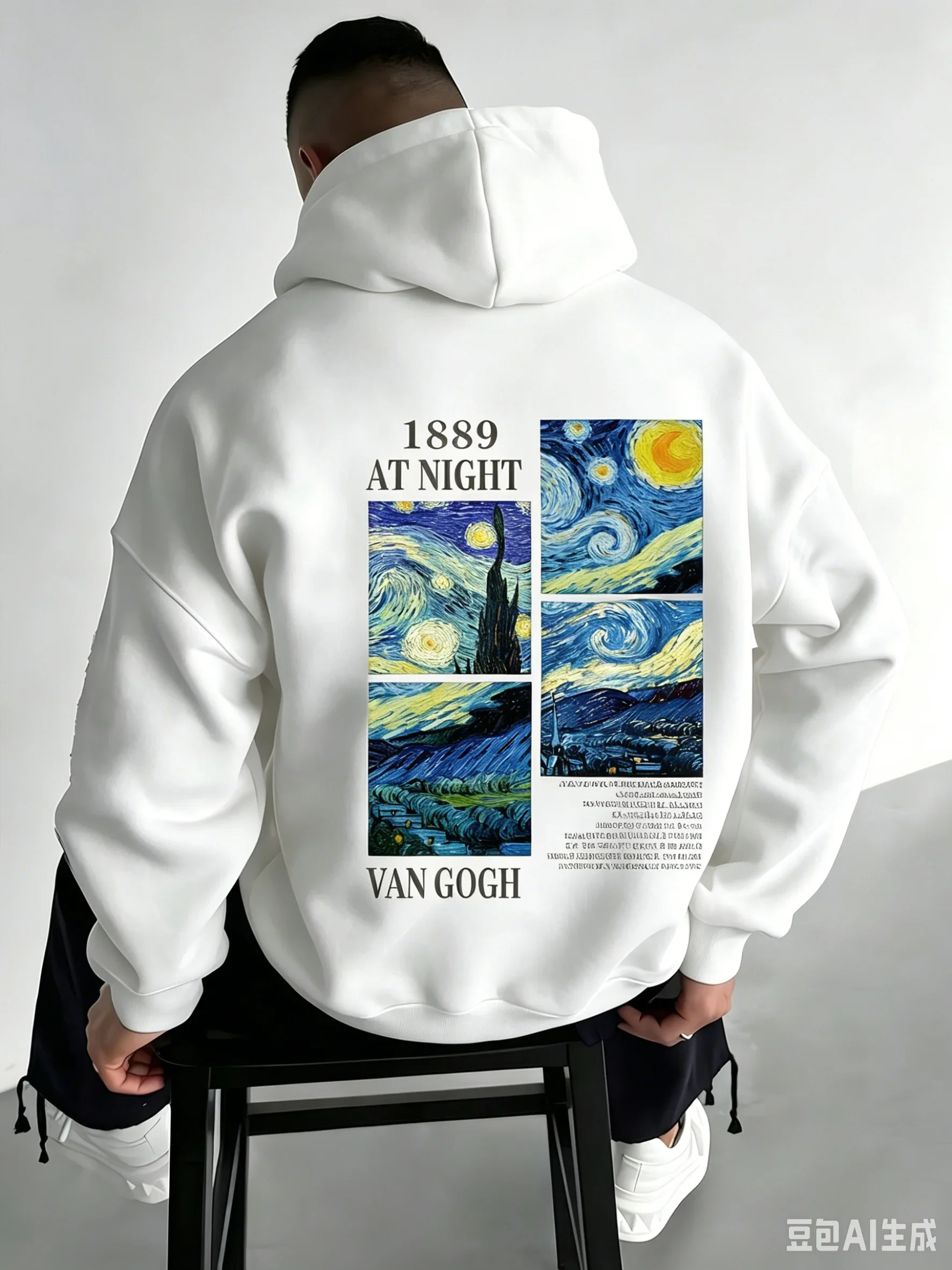 Herren Van Gogh "Die Sternennacht" Kapuzenpullover 1890 Kunstdruck Locker Sitzend Lässig Warm Herbst-Winter Casual Modebekleidung – Detail 6