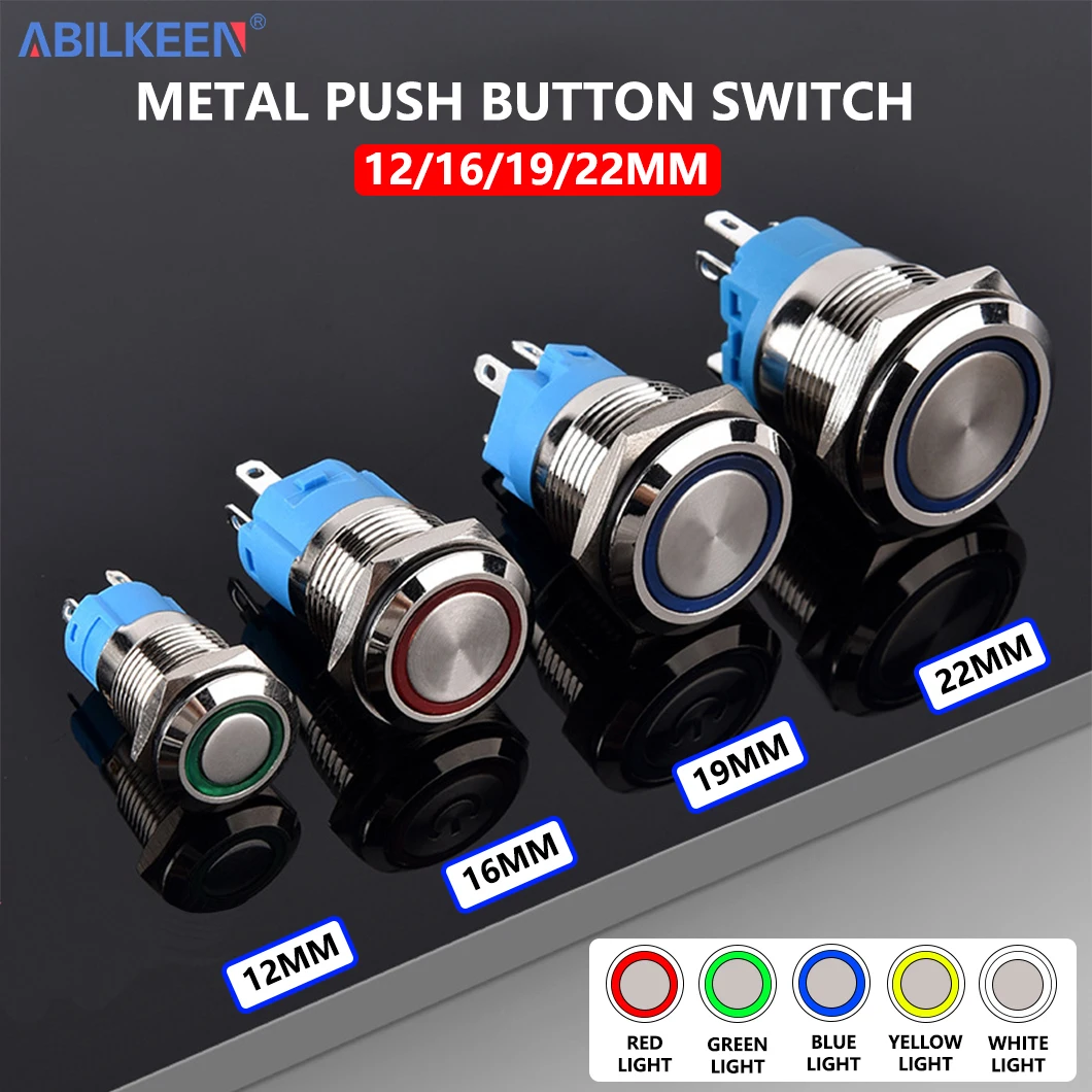 

ABILKEEN 16/19/22 мм светодиодный кольцевой светильник, металлический кнопочный переключатель 1NO1NC/2NO2NC, светодиодный кольцевой светильник, мгновенный/фиксирующийся кнопочный переключатель