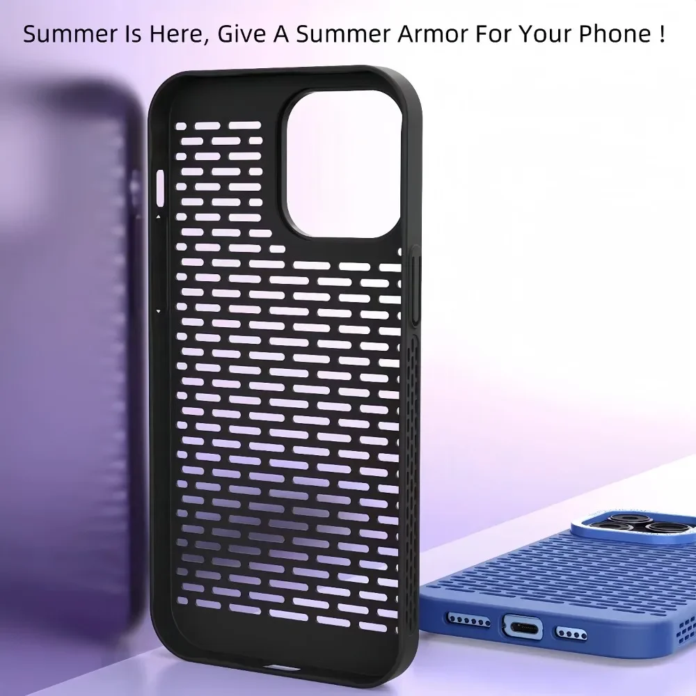 Luxury Heat Dissipation Cooling Phone Case For iPhone 16 15 14 Plus 13 12 11 Pro Max Breathable Mesh Grid Shockproof Hard Cover