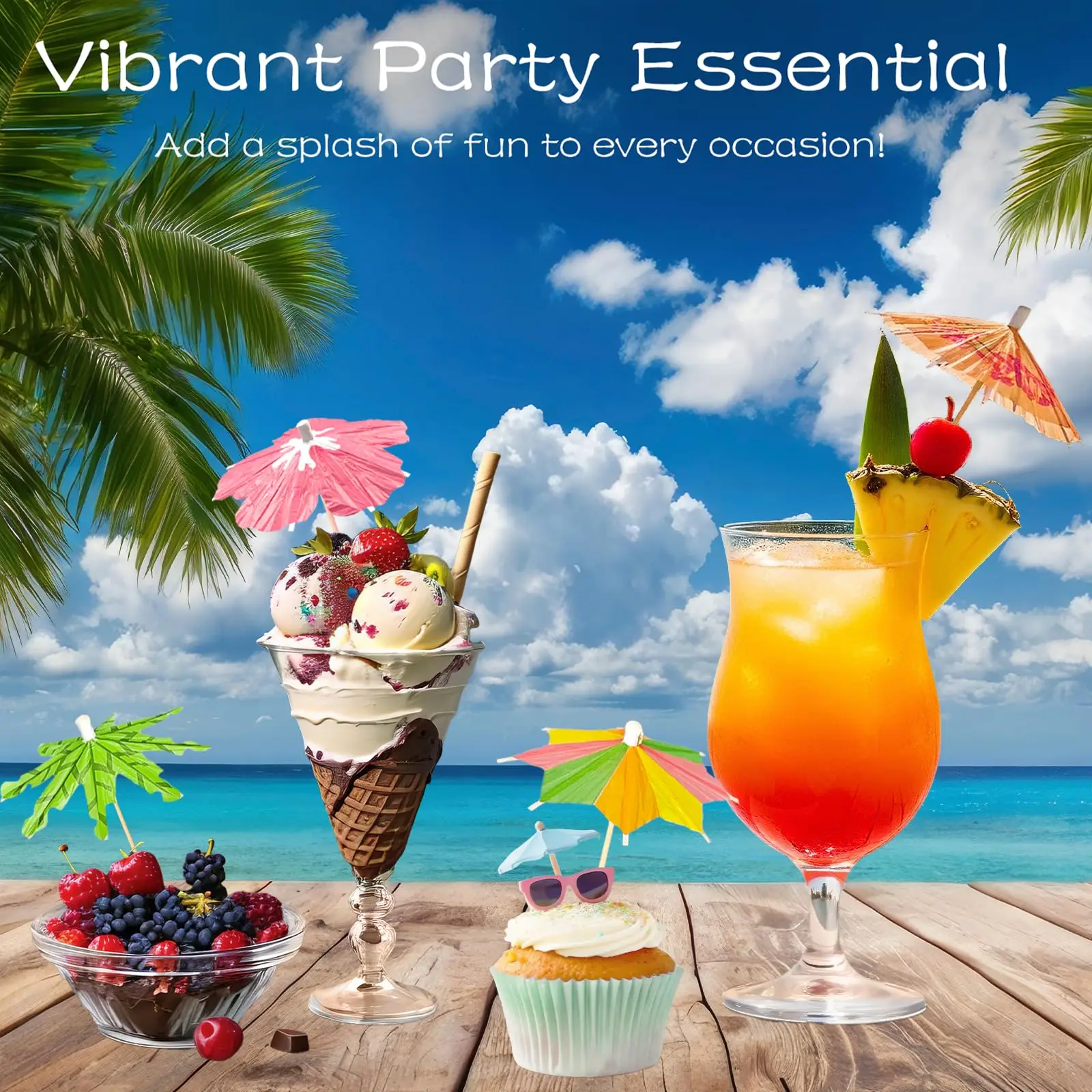 Drink Umbrellas Cocktail Picks Assorted Mini Paper Umbrella Hawaiian Paper Cocktail Picks for Summer Tropical Birthday Party - view 3