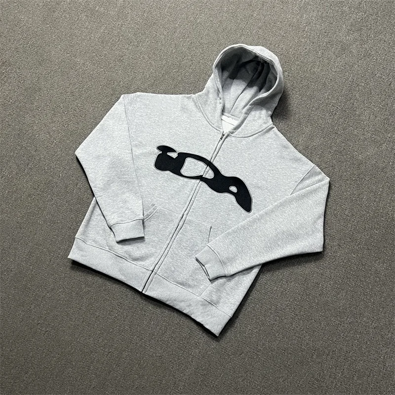 

Towel Embroidery Patch Ida.sply Hoodies Men Women 1:1 High Quality Pure Cotton Fleece IDA Grey Zipper Sweatshirts