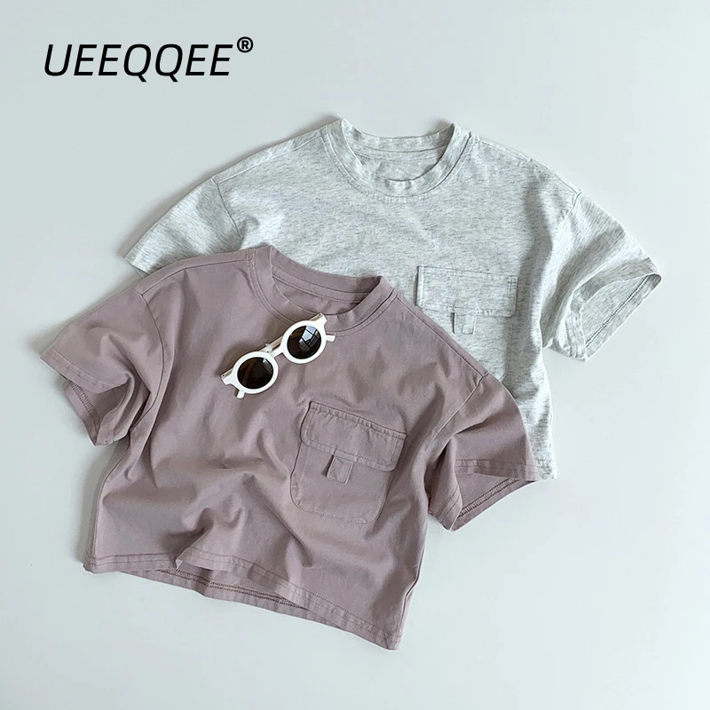 

Spring Summer Children T-Shirts 1-8Y Boys Cotton Pockets Short Sleeve T Shirts Korean Tops Tees Toddler Wear For Kids Clothing