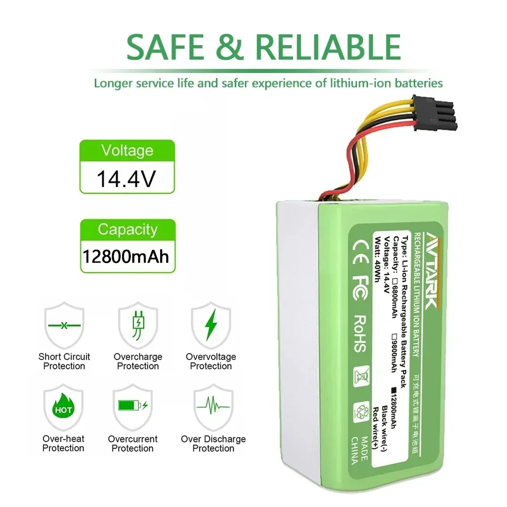 

18650 lithium-ion battery 14.4V 6800mAh, for Cecotec Conga 1290 1390 1490 1590 vacuum cleaner Genio Deluxe 370 Gutrend Echo 520