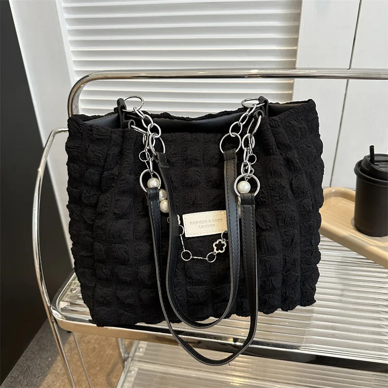 

Повседневная женская сумка-тоут большого объема с плиссировкой, модная сумка-багет на цепочке, летняя новинка, из нейлоновой ткани