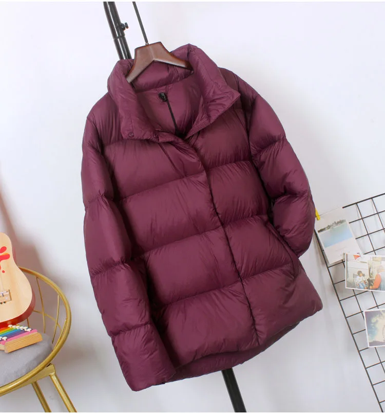 Schinteon Women Ultralight 90% White Duck Down Jacket Stand Collar Coat Casual Loose Winter Outwear High Quality 8 Colors