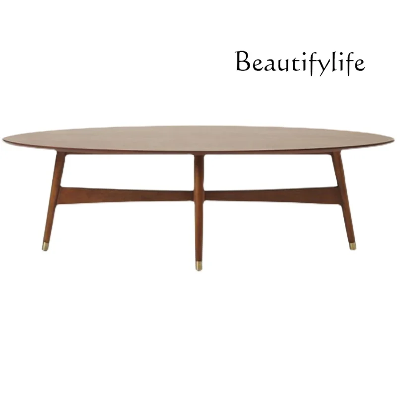 

Mid-Ancient Nordic Modern Minimalist Retro Modern Style Walnut-Color Oval Marble Tea Table