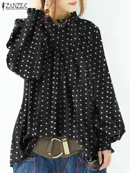 ZANZEA Fashion Long Sleeve Polka Dot Printed Blouse Women Autumn Ruffles Shirt Vintage Holiday Blusas Oversize Bohemian Tops