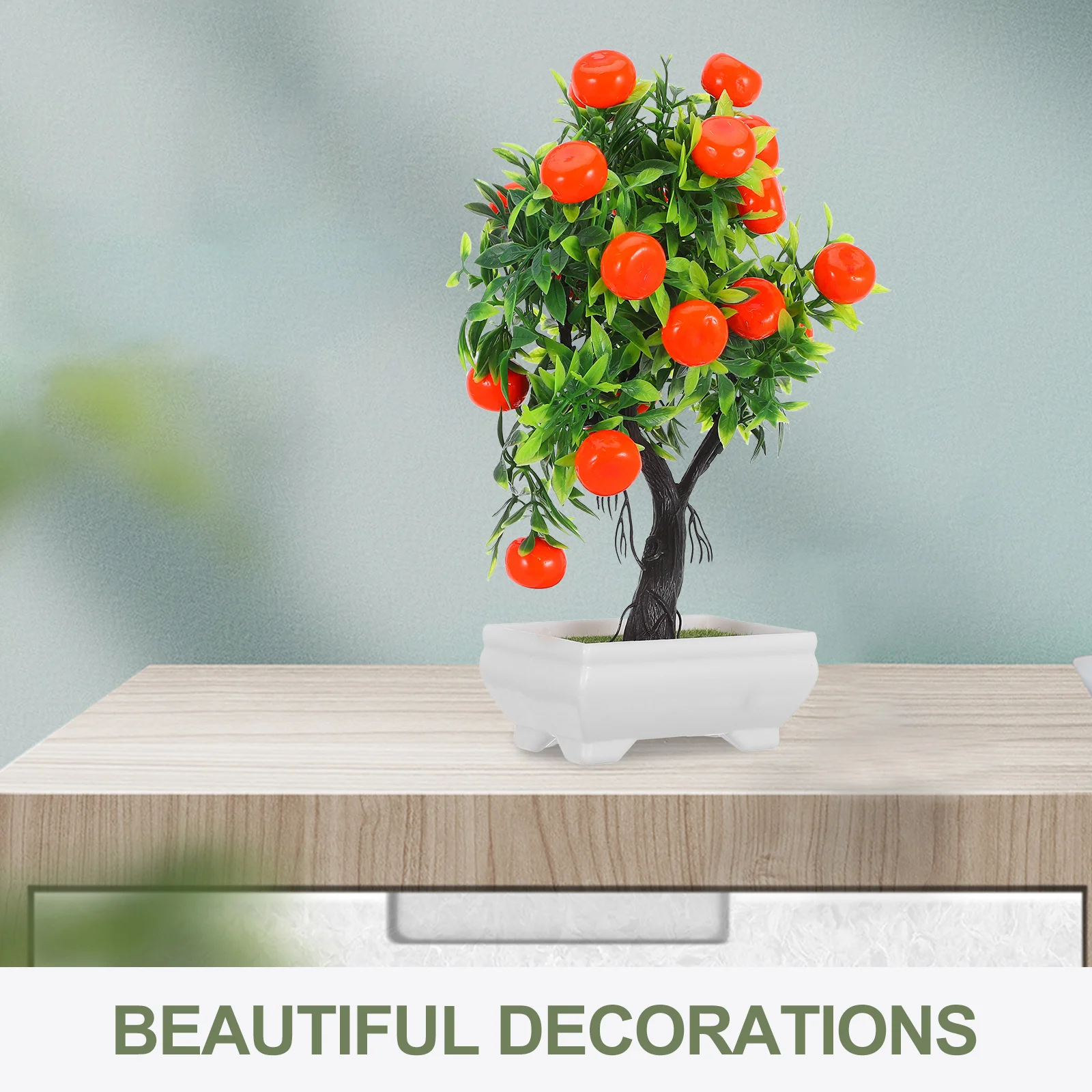 Flowerpot Artificial Fruit Tree Woman Plants Indoor Decorative Orange Plastic Faux Fake