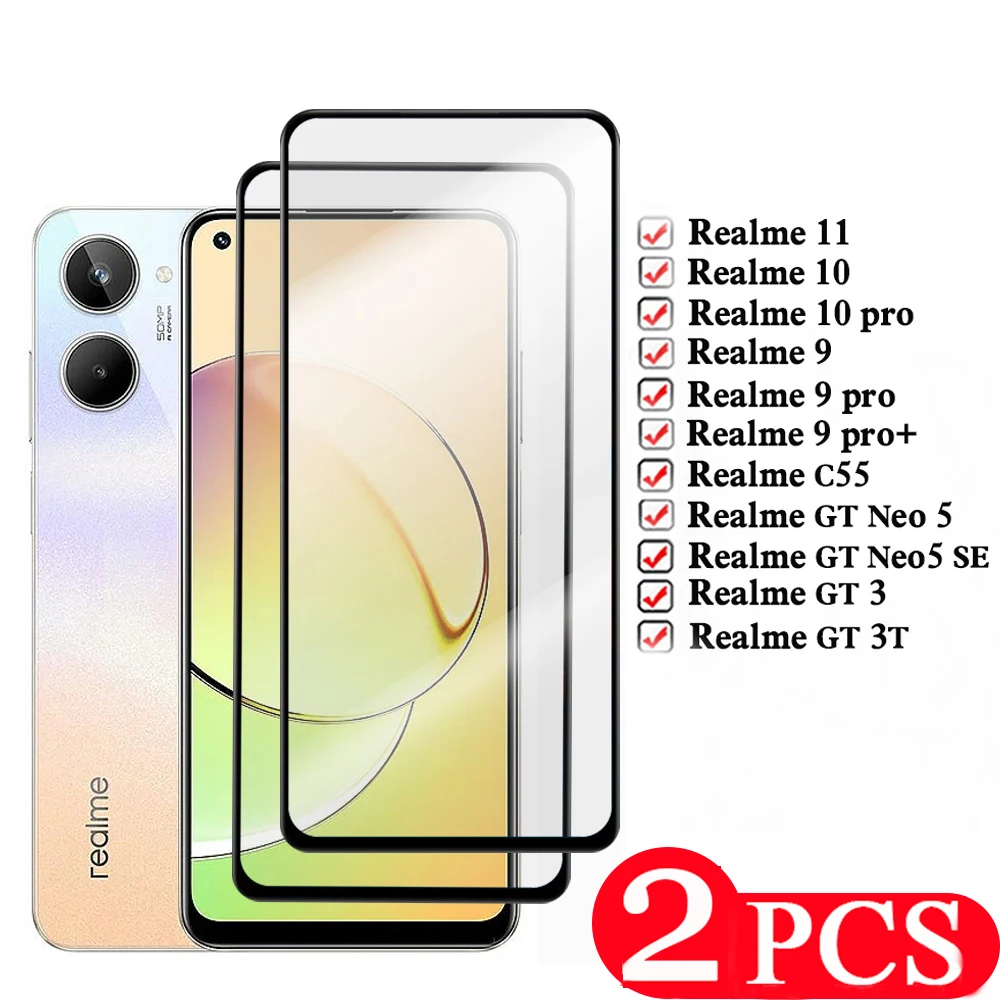 

2 шт. на стекло для Realme C55 11 10 9 pro plus GT Neo 5 SE 3 3T 2 закаленное стекло Защита для экрана телефона защитная пленка