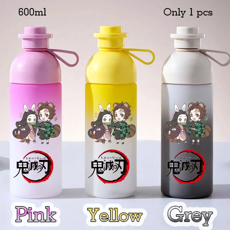 Garrafa de água reta beber boca copo das crianças demônio slayer levantamento corda presente 600ml fosco gradiente plástico bonito dos desenhos animados