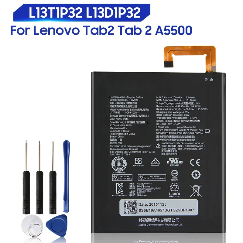 Replacement Battery For Lenovo Tab2 Tab 2 A5500 S8-50F/L A8-50F/LC L13D1P32 L13T1P32 Rechargeable Battery 4290mAh