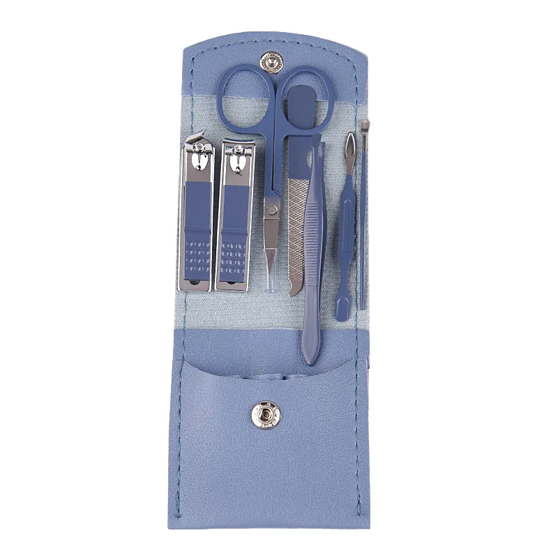 7Pcs nail clipper Manicure Set Nail Art Clipper Cuticle Nipper Scissor Grooming Tools With PU Leather Bag