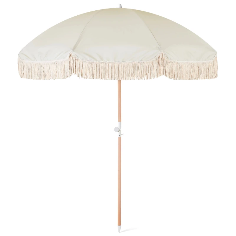 New Zealand Factory white beach umbrella with tassels