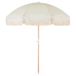 New Zealand Factory white beach umbrella with tassels