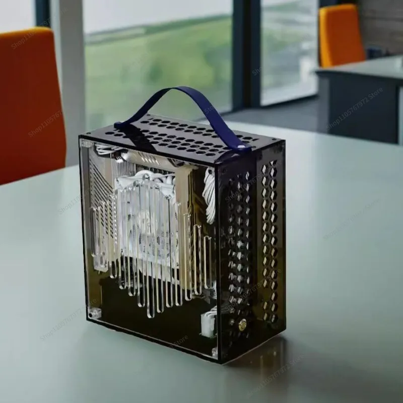 For portable A4 portable 1U power supply ITX unique display fully transparent side transparent small main box