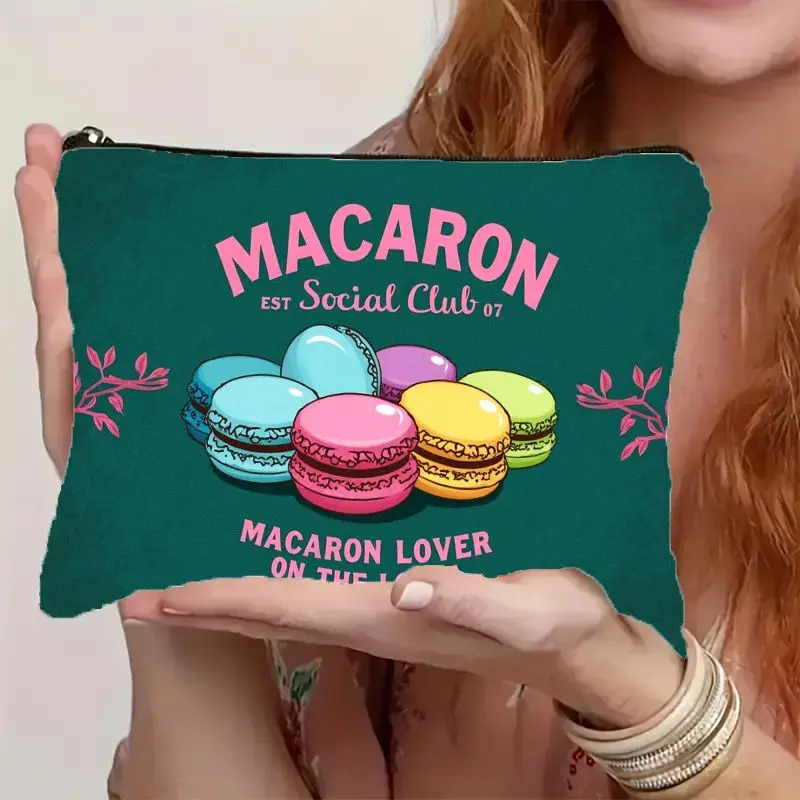 1 Piece Macaron Print Makeup Bag - Multifunctional Zipper Pouch for Women, Perfect Travel Zipper Storage Bag, Fun Birthday Gift