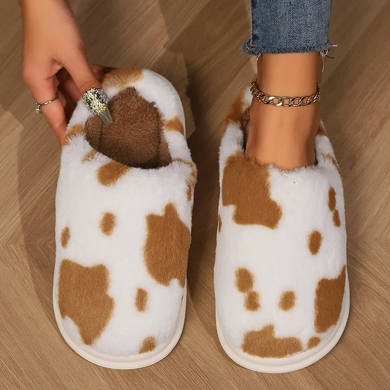 Winter Home Fur Slippers Women 2024 Comfort Soft Sole Couple Plush Slippers Woman Faux Fur Keep Warm Cotton-Padded Shoes Slides