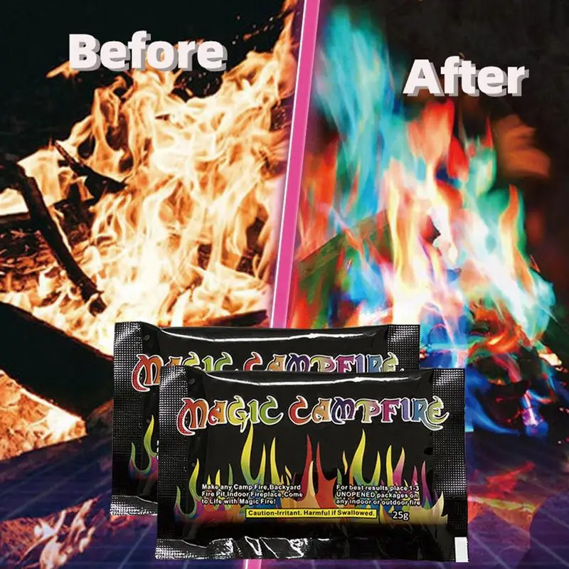 5pcs Mystical Fire Colorful Flames Powder Bonfire Sachets Pyrotechnics Trick Outdoor Camping Survival Tools Fireplace Patio