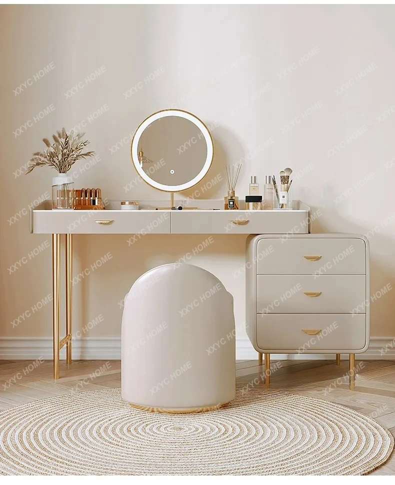 

A decoración White Luxury Dressing for Bedroom Table Vanity Wood Makeup Dresser LED Mirror Salon Organizer Storage Box Bedroom H
