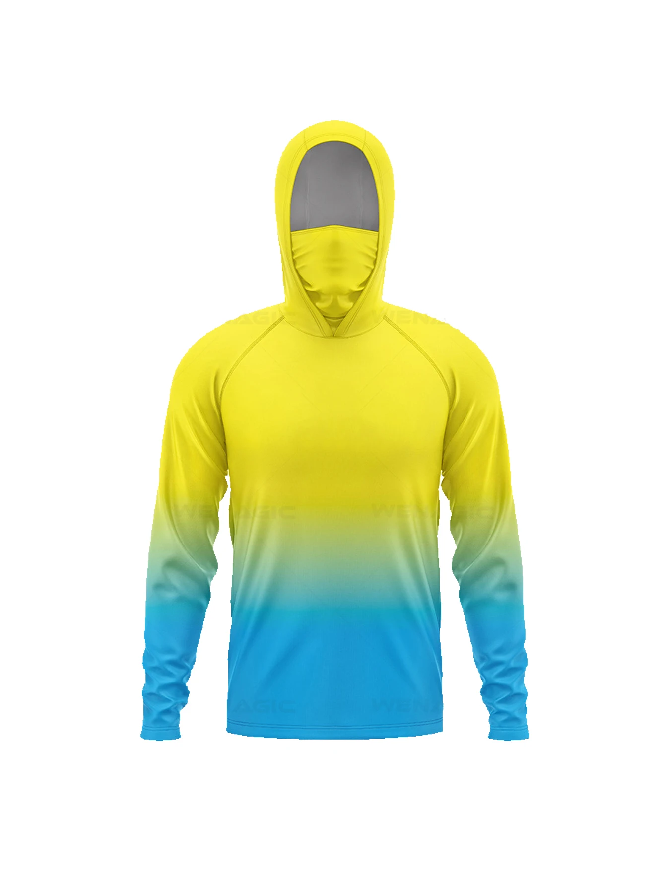 UPF50+ Sun Protection Men Fishing Hoodie Built‑in Face Mask Quick Dry Geometric Long Sleeve Outdoor Hiking Fishing Sport Shirts