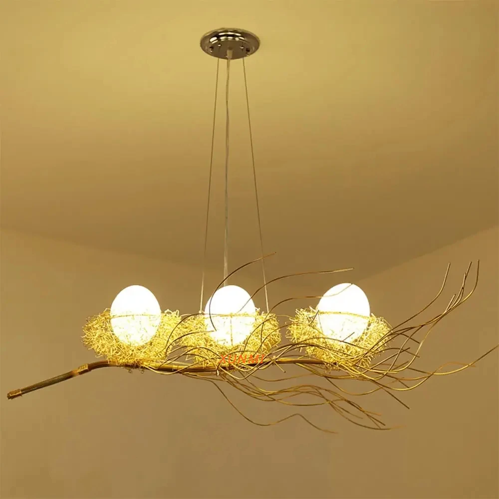 Imagem -01 - Luzes Personalizadas do Pendente do Ninho do Pássaro Fio de Alumínio Tecido Decoração da Sala Lâmpada Natural da Atmosfera Celebridade do Internet luzes personalizadas do pendente do ninho do passaro fio de aluminio tecido decoracao da sala lampada natural da atmosfera celebridade do internet 01