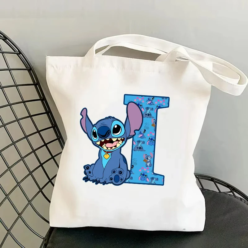 Funny Stitch Disney Canvas-Taschen, Umhängetaschen für Damen, niedlicher Cartoon-Buchstabe, bedruckt, Umhängetaschen, Einkaufstasche, Geburtstagsgeschenke