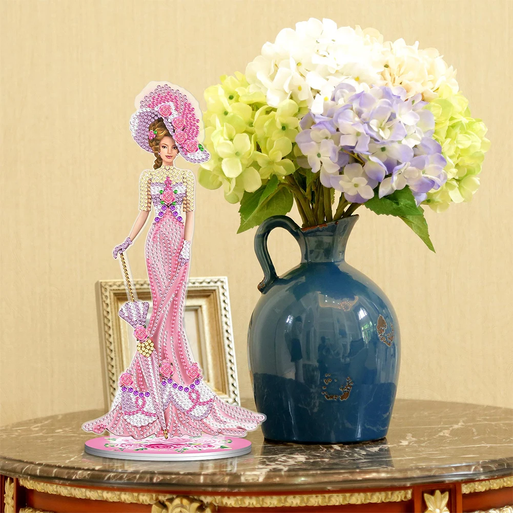 DIY Diamonds Painting Ornaments Handmade Single Sided Desk Diamonds Mosaic Ornament Lady Pattern Home Decoration Kids Gift