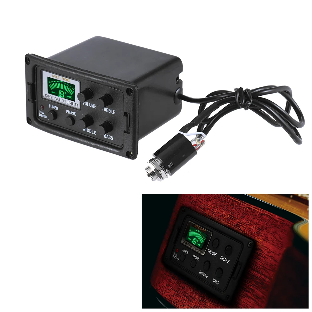 Acoustic Guitar 3-Band EQ Equalizer Tone Volume Amplifier Preamp Piezo Pickup Tuner Phase Function LCD Display Unibody Design