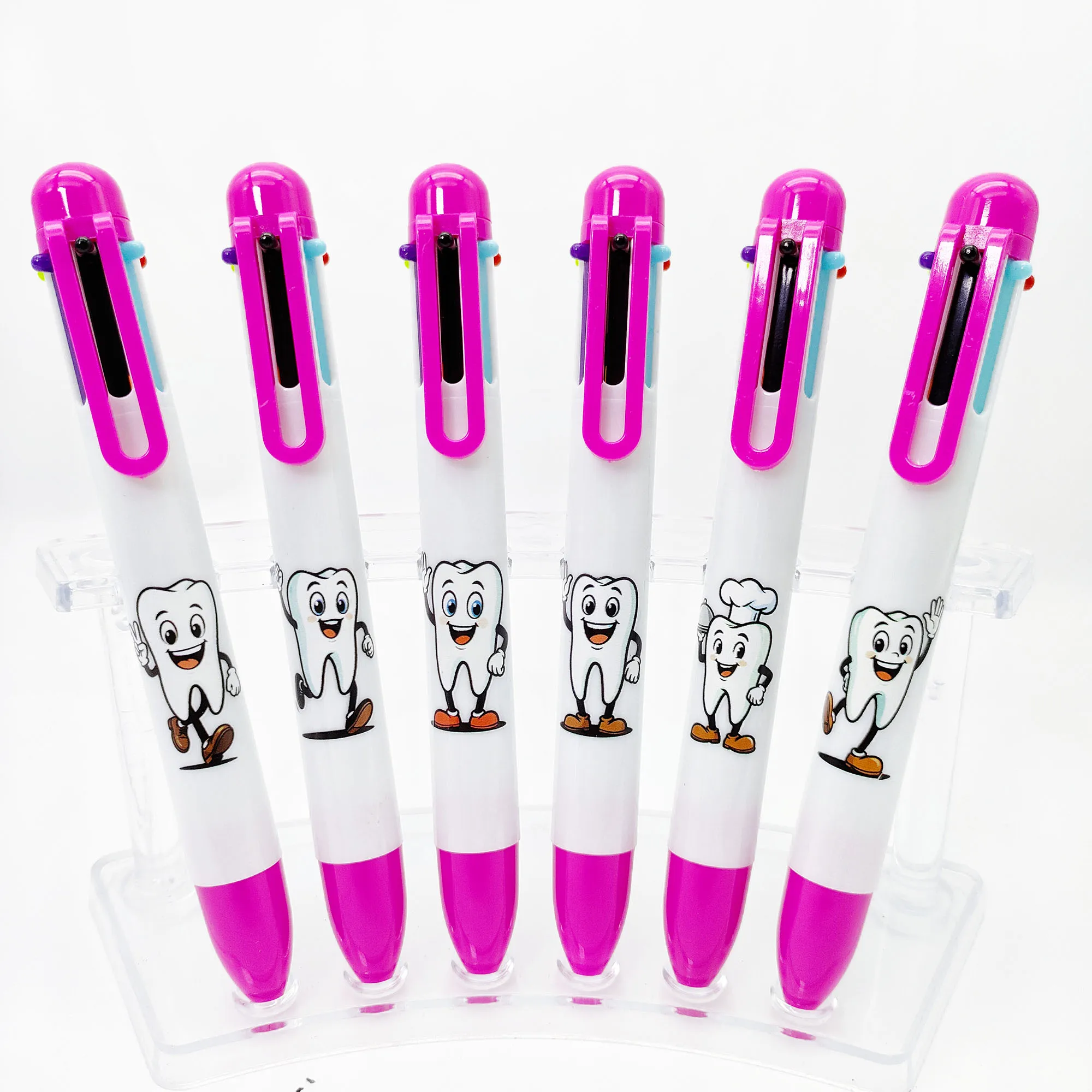 

Многоцветная ручка с тематикой зубов, 6 шт./12 шт., креативная шариковая ручка «шесть в одном», многоцветная шариковая ручка с ключом для маркировки.