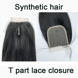 Heat Resistant Fiber 4 By 4 Naked Yaki Straight Single Closure,STW Synthetic Hair 4*4 T Part Lace Closure Longer 24 Inch