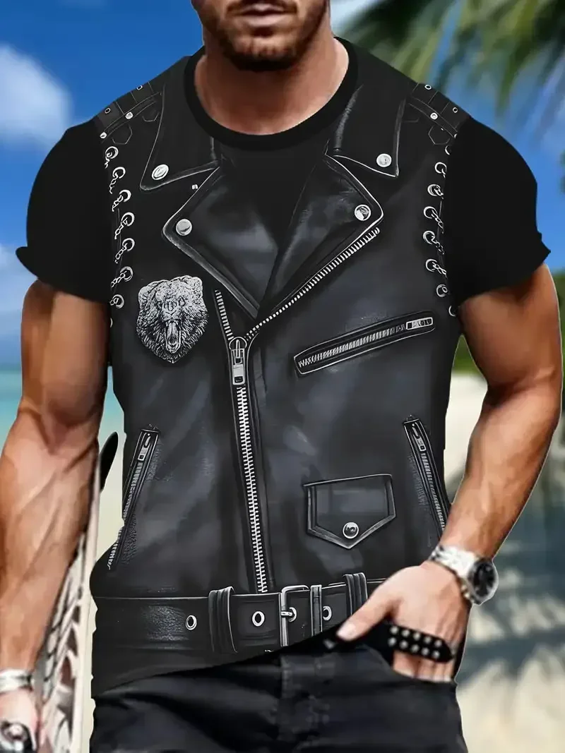Fake Vest Jacket Pattern Print T Shirts For Men 3D Novelty Summer Hip Hop Trend Top Fashion Oversized Cool Street Men's Clothing